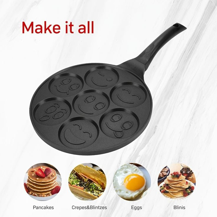 Smiley Face Mini Pancake Pan, Non Stick Griddle Pancake Maker, 7 Grid Omelette Frying Pan Smiley Face Mini Pancake Pan, Non Stick Griddle Pancake Maker, 7 Grid Omelette Frying Pan